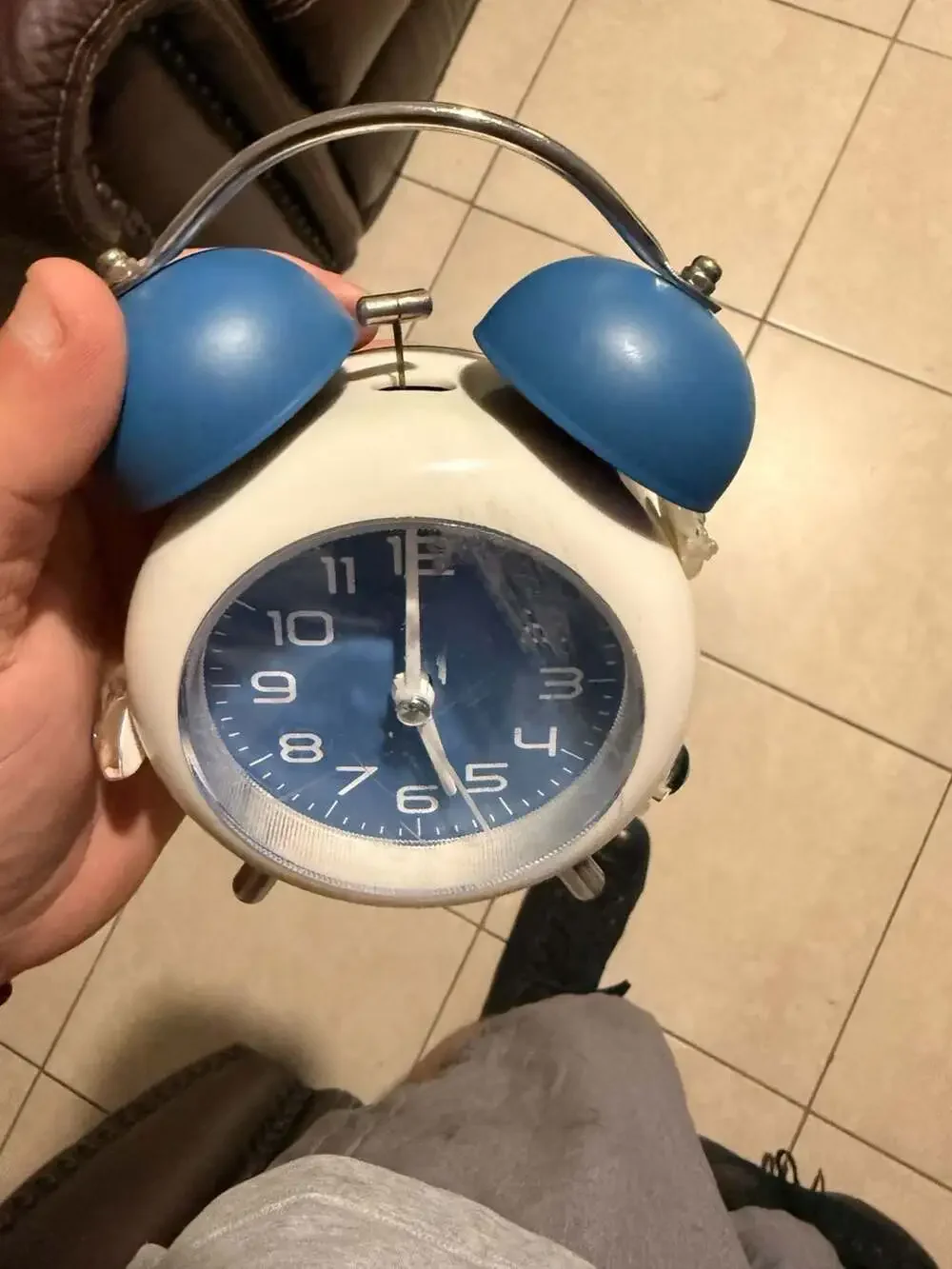 Vintage Style Twin Bell Analog Alarm Clock White and Blue